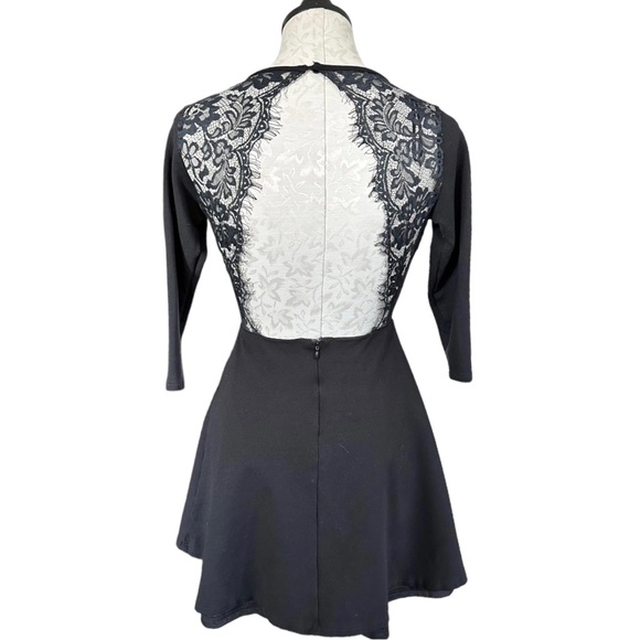Lulu's Felicity Black Backless Lace Skater Mini Dress Little Black Dress Size S - Picture 4 of 16